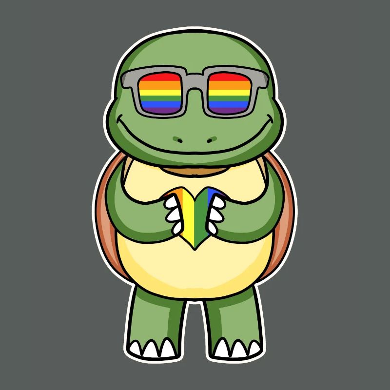 Rainbow - Turtle with glasses and heart