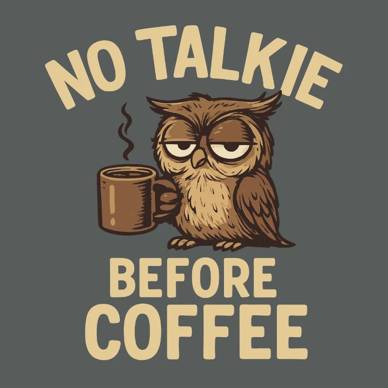 Eulen mit Kaffeetasse und Statement