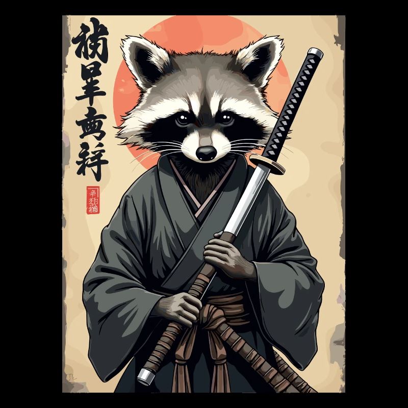 Waschbär Samurai im Kimono