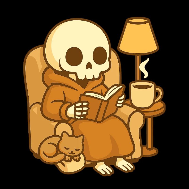 Lesendes Skelett – Cozy Reading
