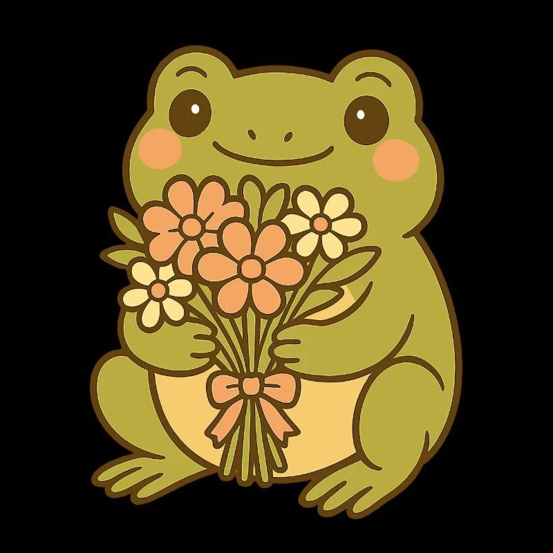 Kawaii Frog with Bouquet – Cute Frog Art