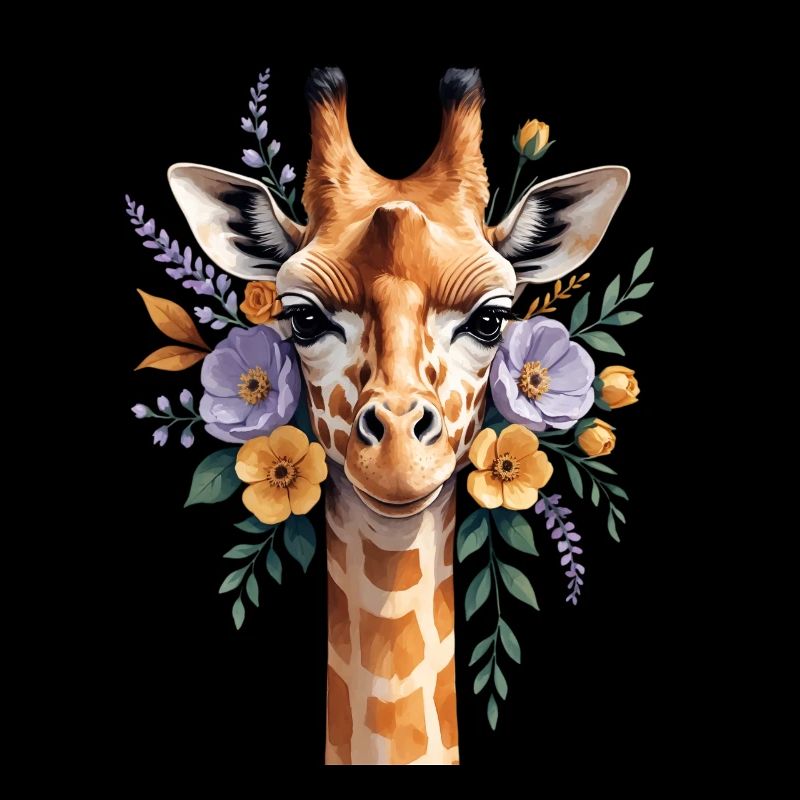 Girafe avec une couronne de fleurs
