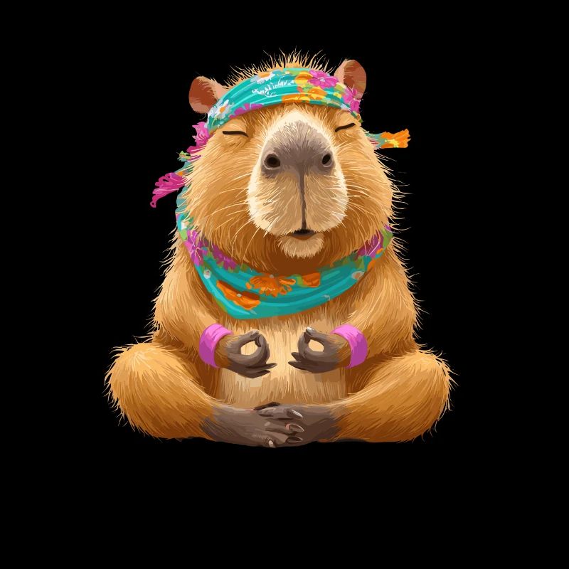 Capybara mit Blumenkranz in Meditationspose