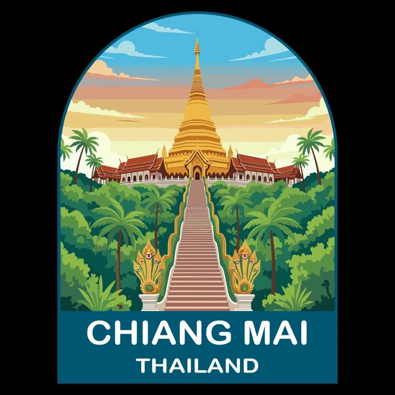 Art d’affiche de voyage Doi Suthep à Chiang Mai, Thaïlande