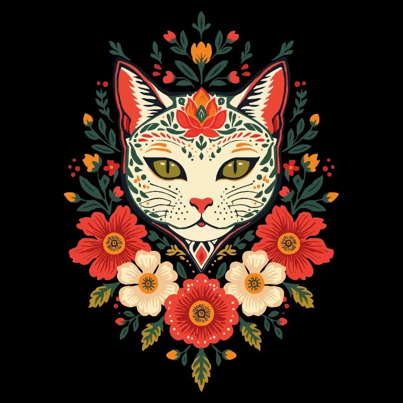 Chat fleur dans le style folklorice