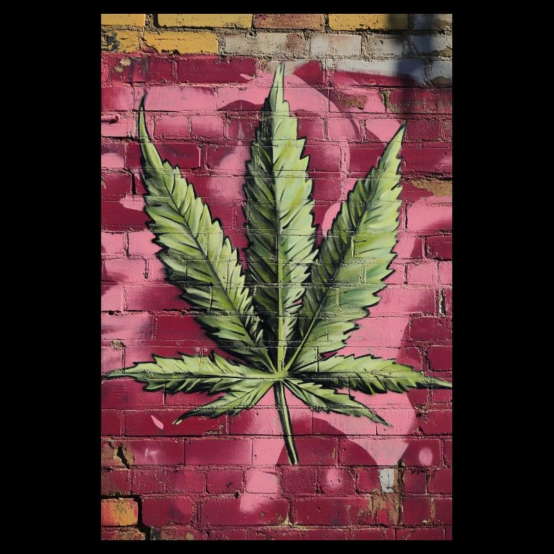 Feuille d’herbe graffiti sur un mur rose