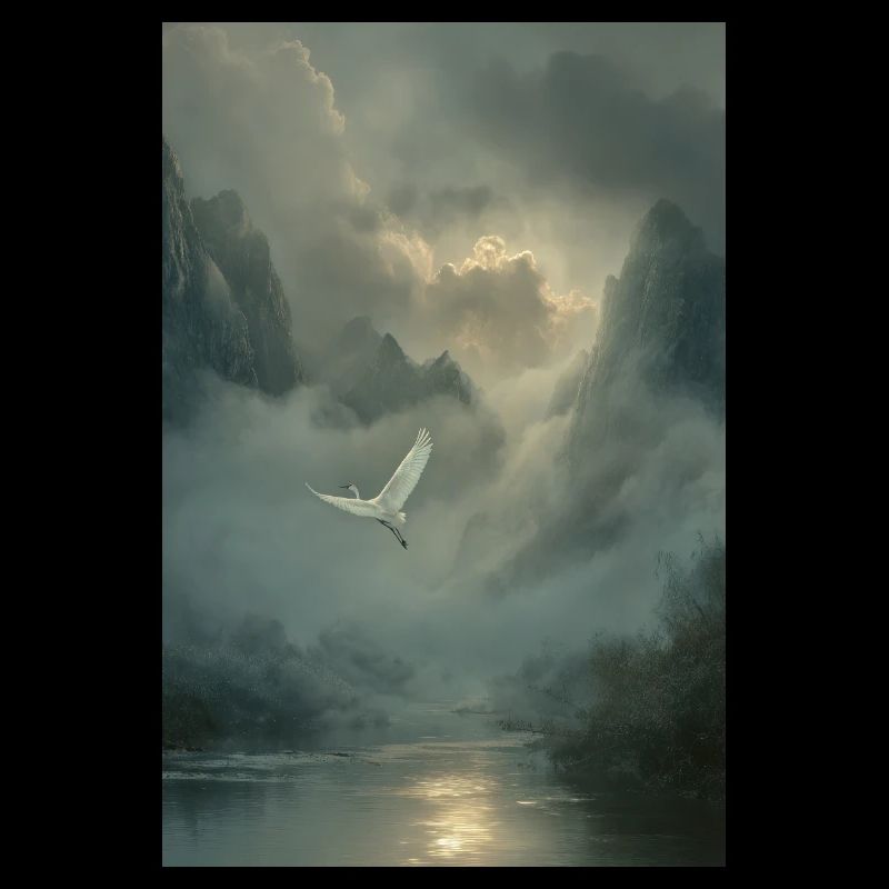 Mistbound Flight Over Mountain Veil