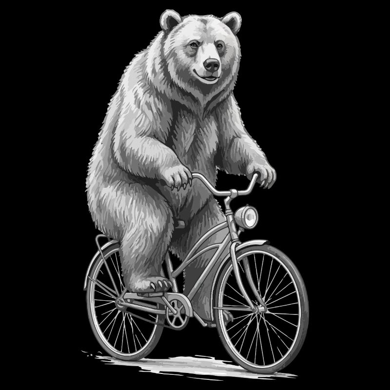 Bear on Bicycle in Monochrome Whimsy