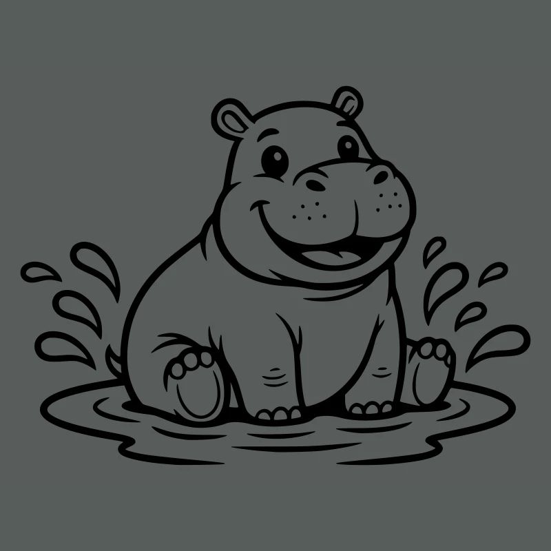 Bébé hippopotame mignon dans Water Comic Vector