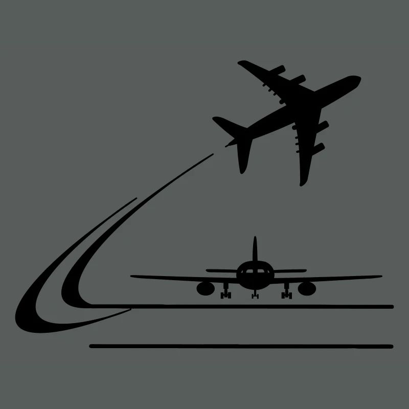 Vorderansicht Flugzeug und wegfliegendes Flugzeug
