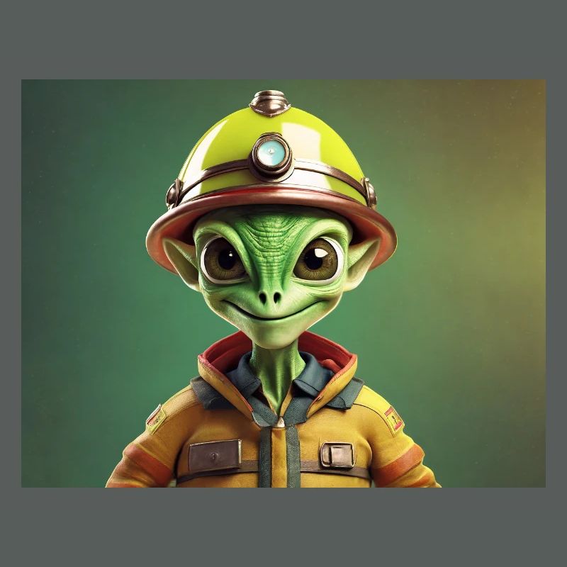 mignon petit pompier extraterrestre rétro rétro vert