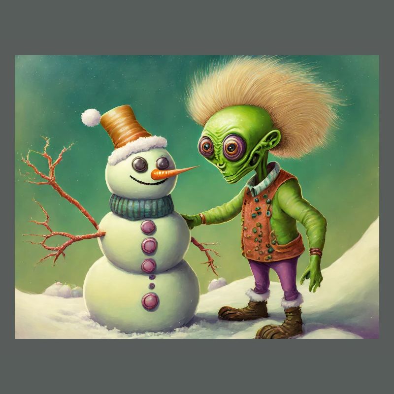 Alien baut einen Schneemann