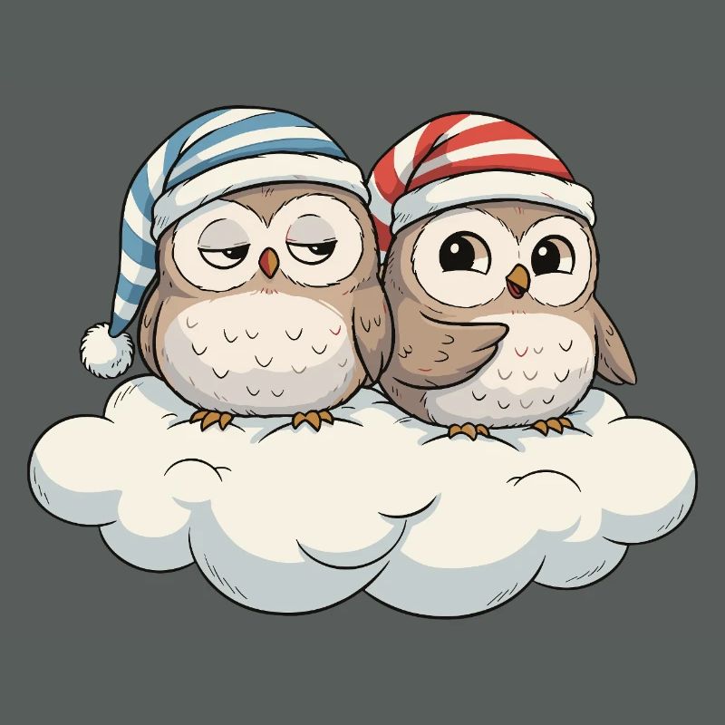Cloud duo owls with pointed hats