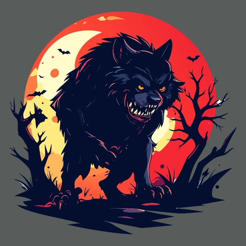evil moon wolf werewolf in gloomy moonlight
