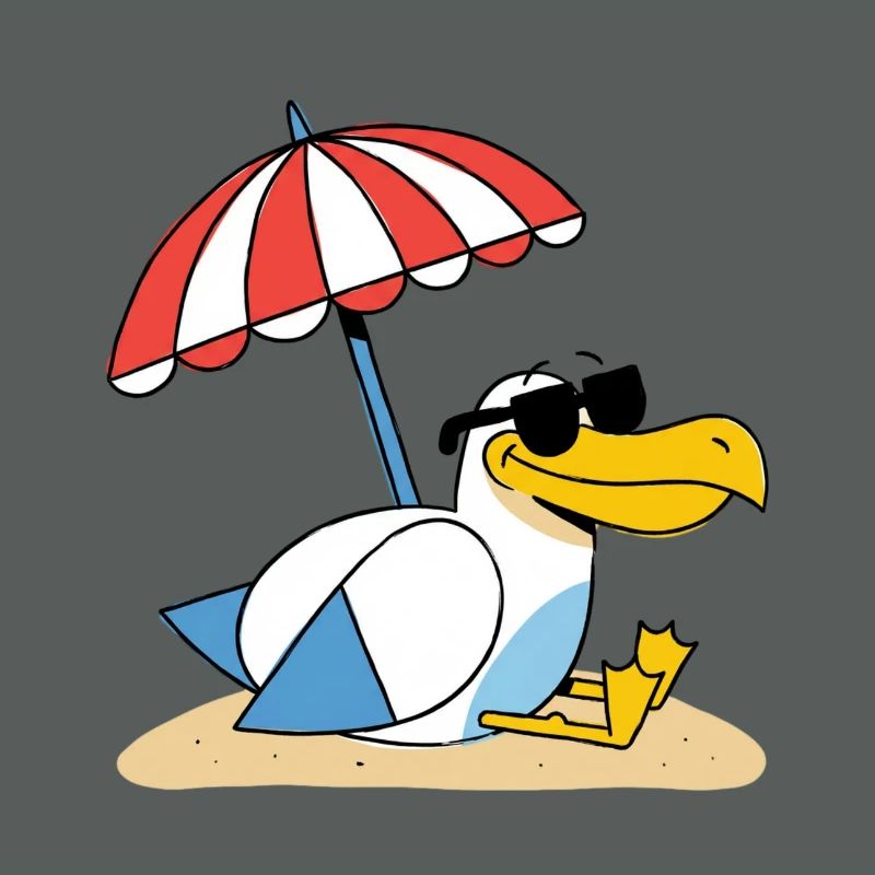 Sonniges Strand-Möwe mit Schirm