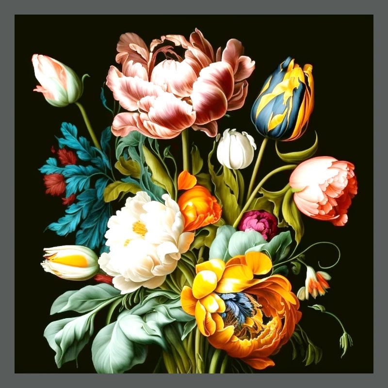 Textured floral composition on black