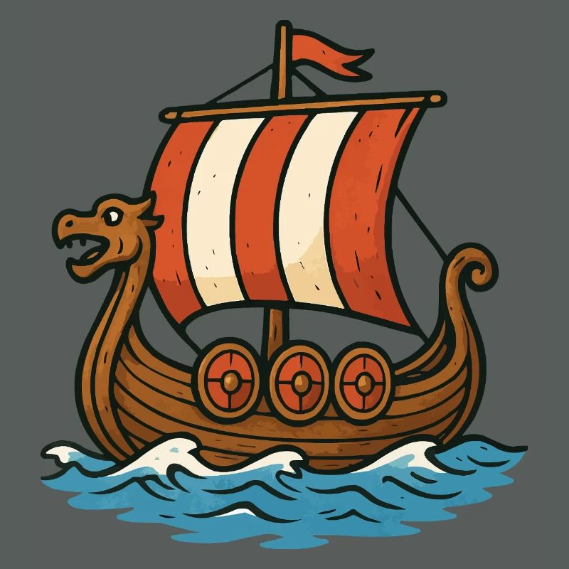 Wikingerboot mit rotem Segel