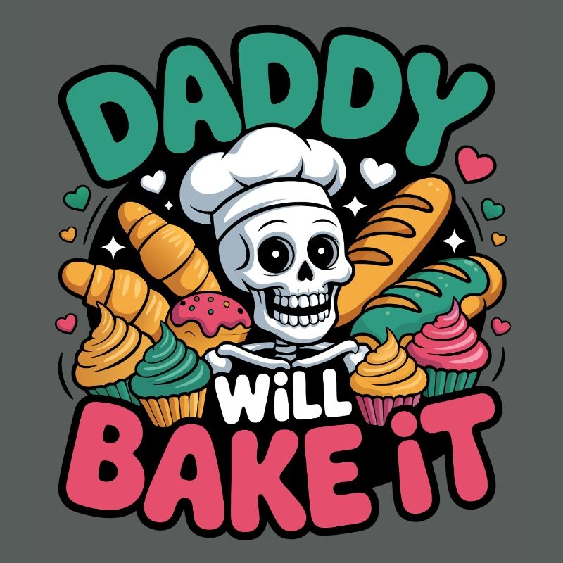 Daddy Will Bake It. Lustiges Skelett Bäcker Design