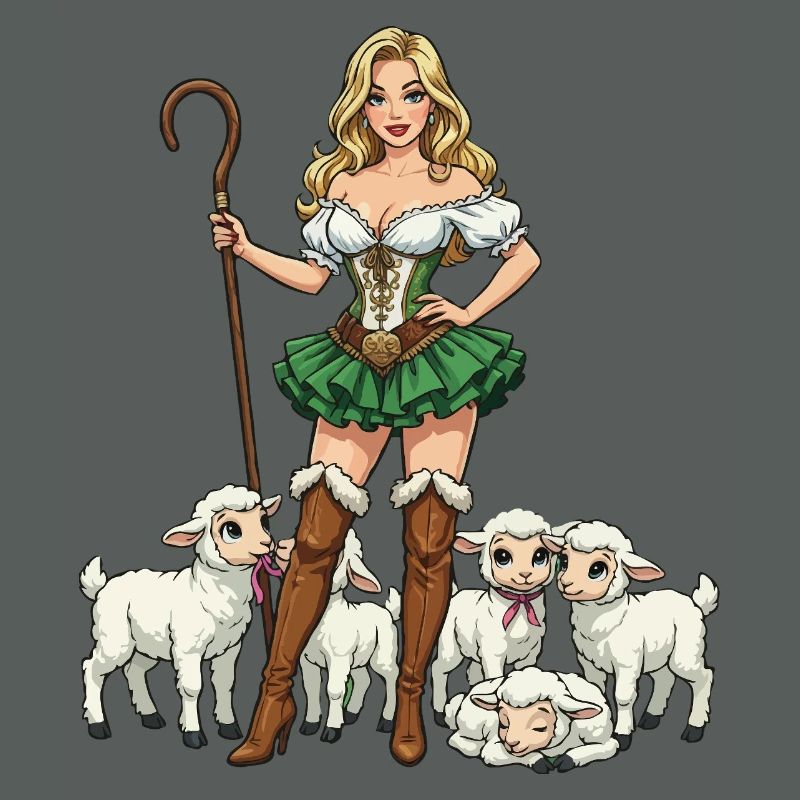 Dirndl Shepherdess and Lambs