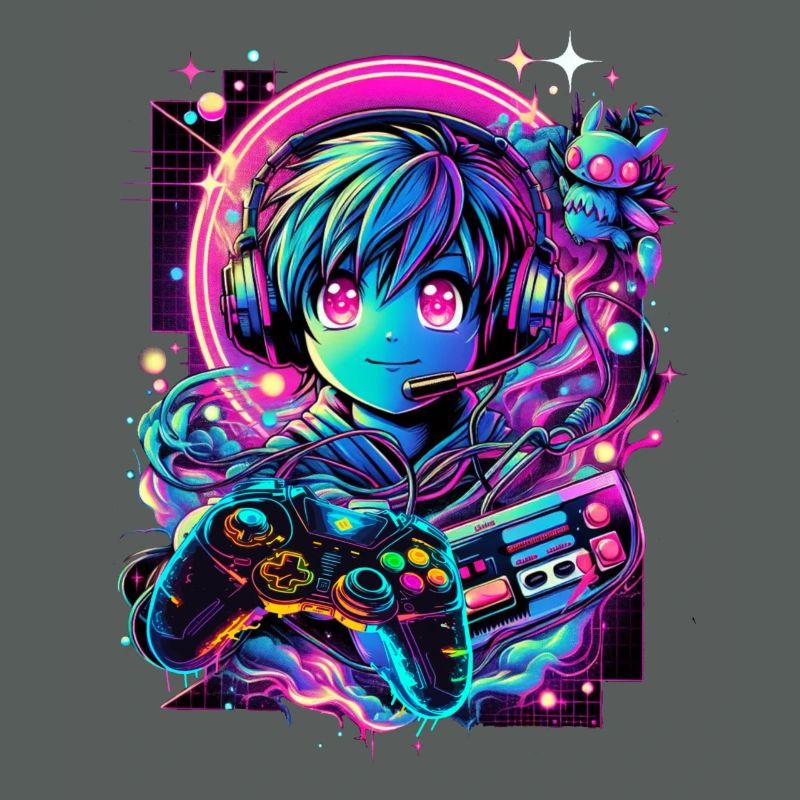 Gamer Controller Anime Synthwave Art