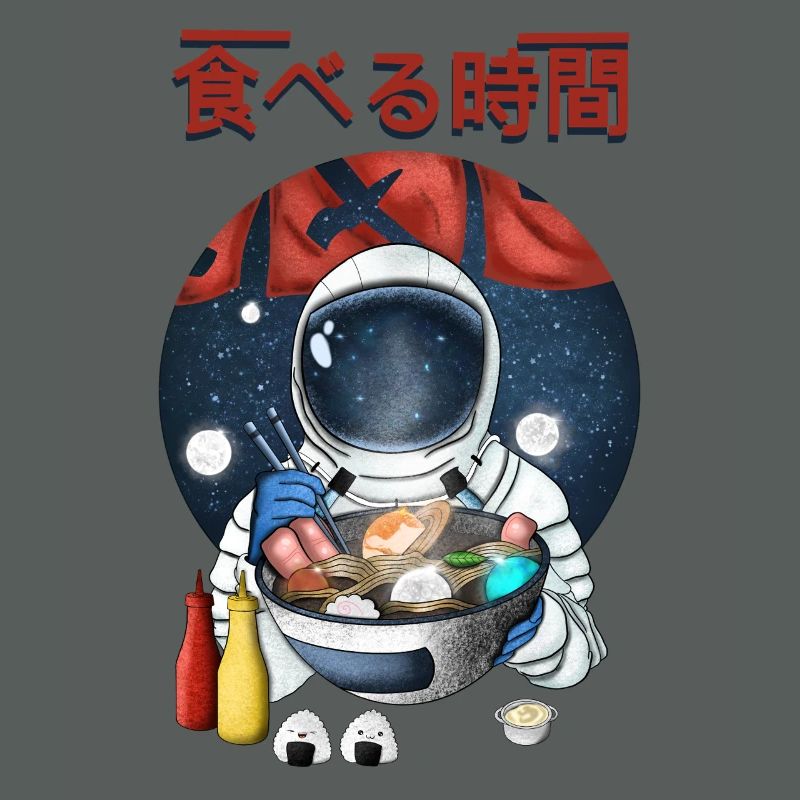 Astronaute mangeant des ramen Nightscape