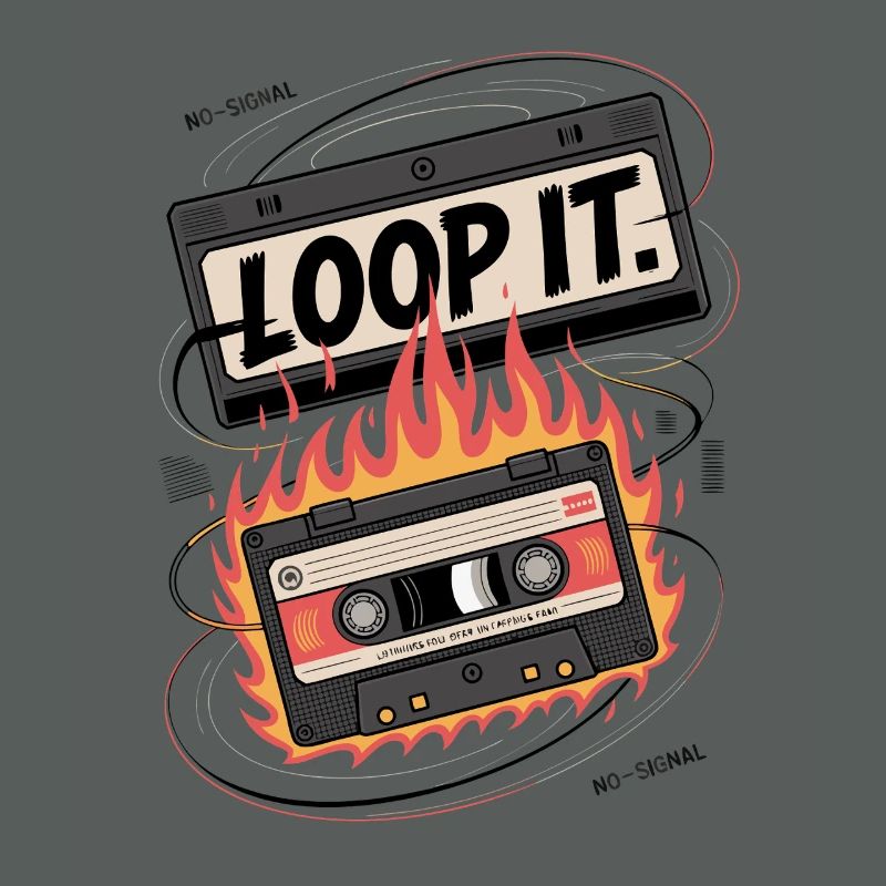 Retro Kassette mit "Loop It" Flammen-Design