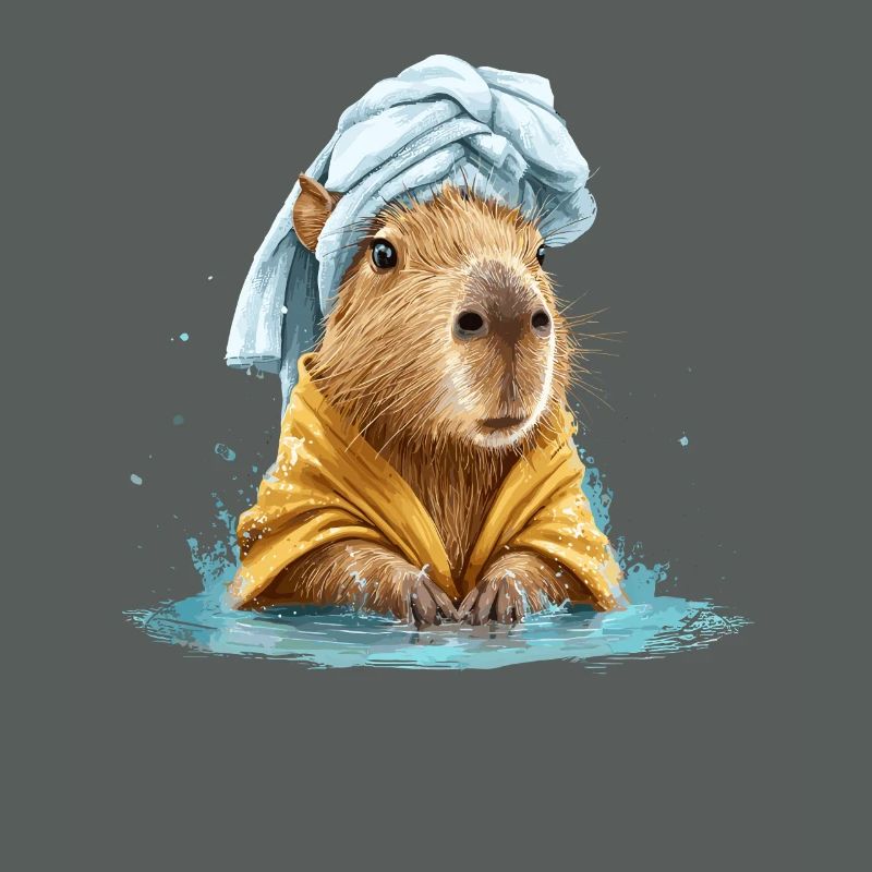 Kapybara en serviette de bain et peignoir