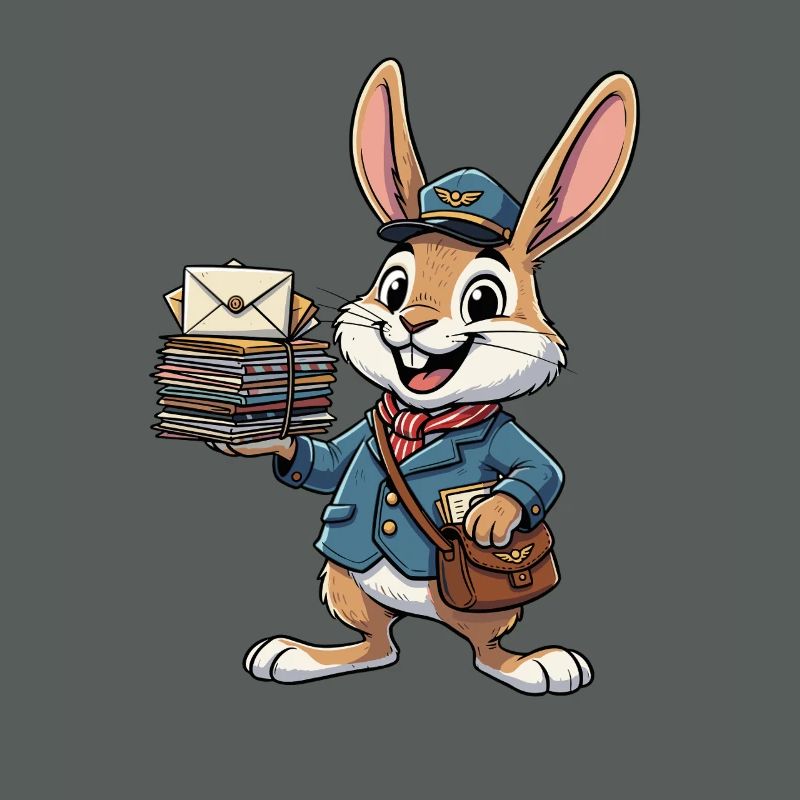 Rabbit as a postman with a stack of letters
