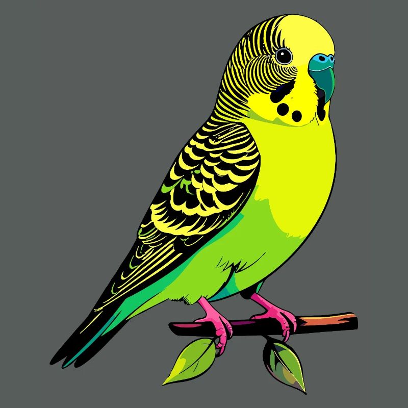 Perruche ondulée jaune-vert néon posée sur une branche