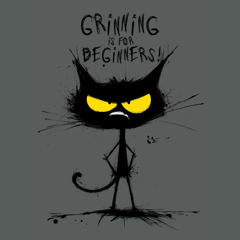 Grumpy Black Cat – Smiling Is for Beginners