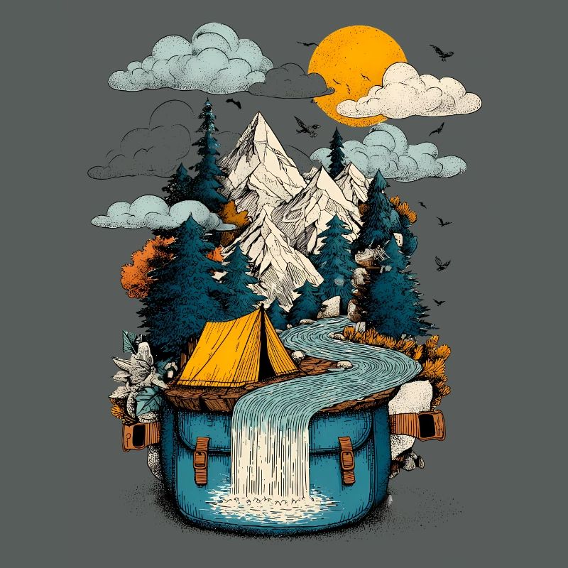 Mountain Lake Path - Camping Backpacker Motif