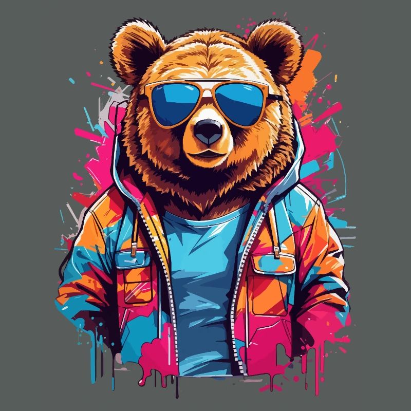 Ours néon dans un sweat à capuche coloré