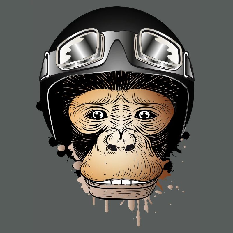Monkey with retro motorcycle helmet and motorcycle goggles