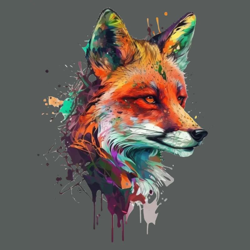fuchs mit bunten farbklecksen