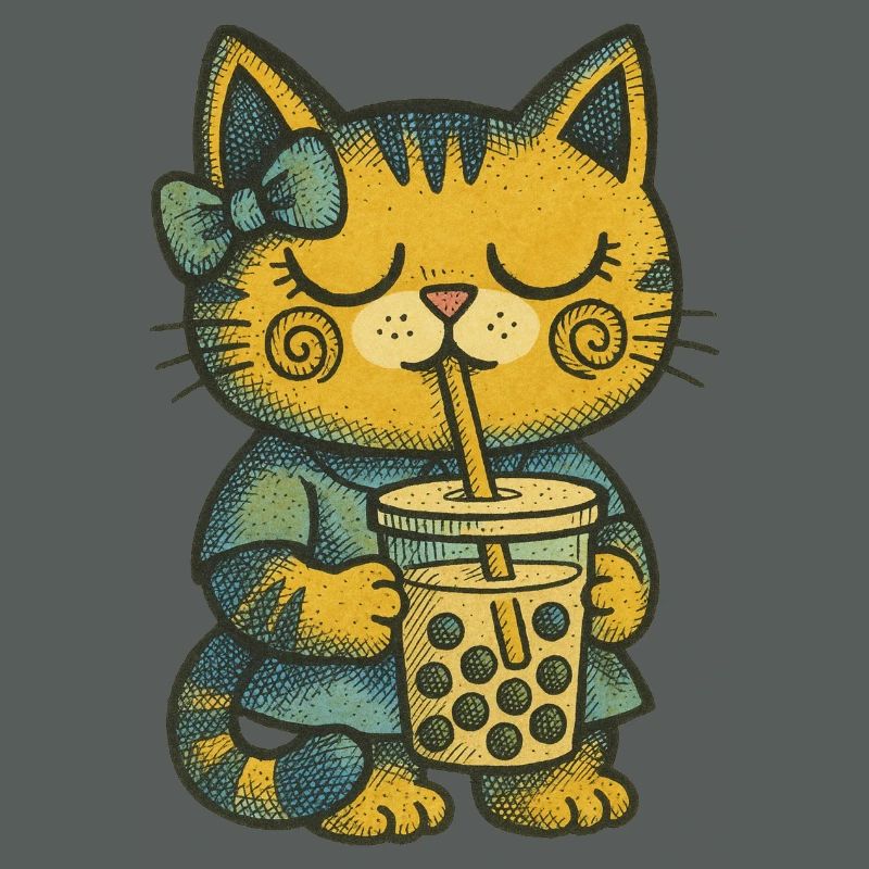Bubble Tea Cat Cozy Charm