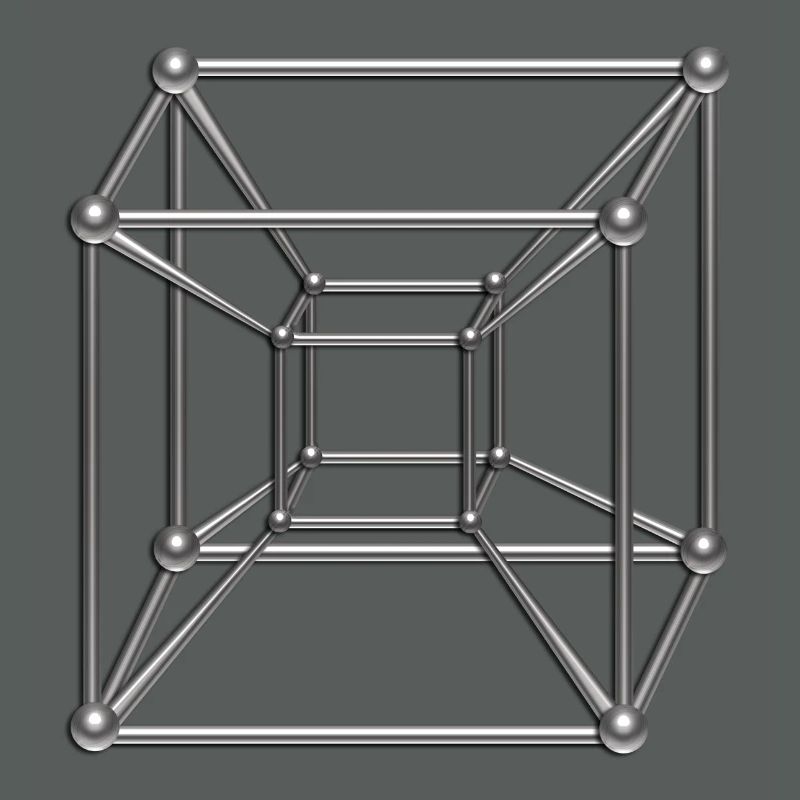 Tesseract, 4D Hypercube, digital silber, Symbol