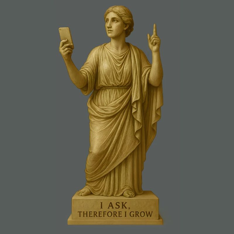 Statue de philosophe antique avec message