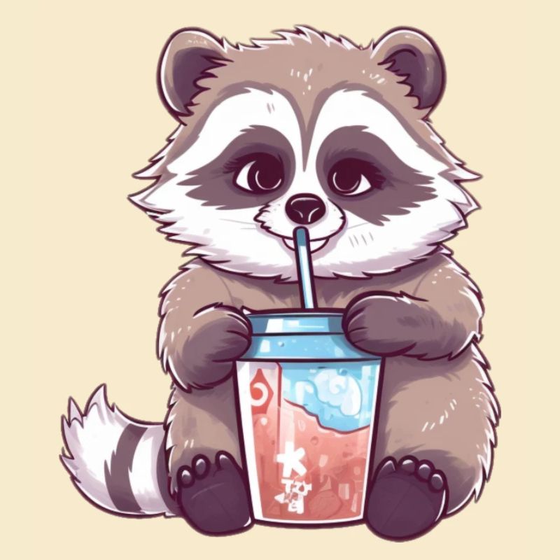 Waschbär mit Eiskaffee