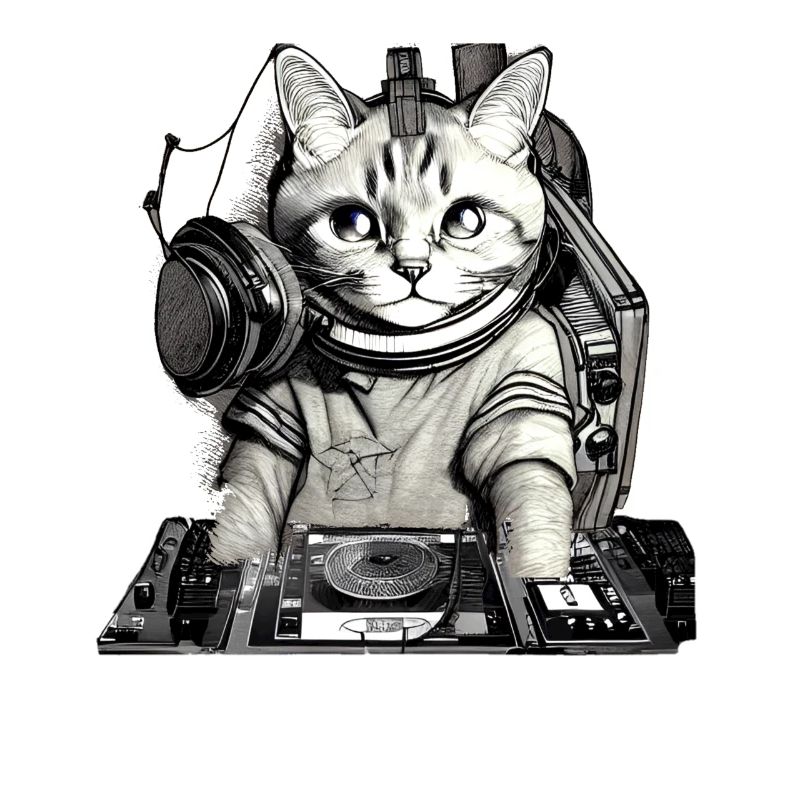 DJ cat avec table de mixage