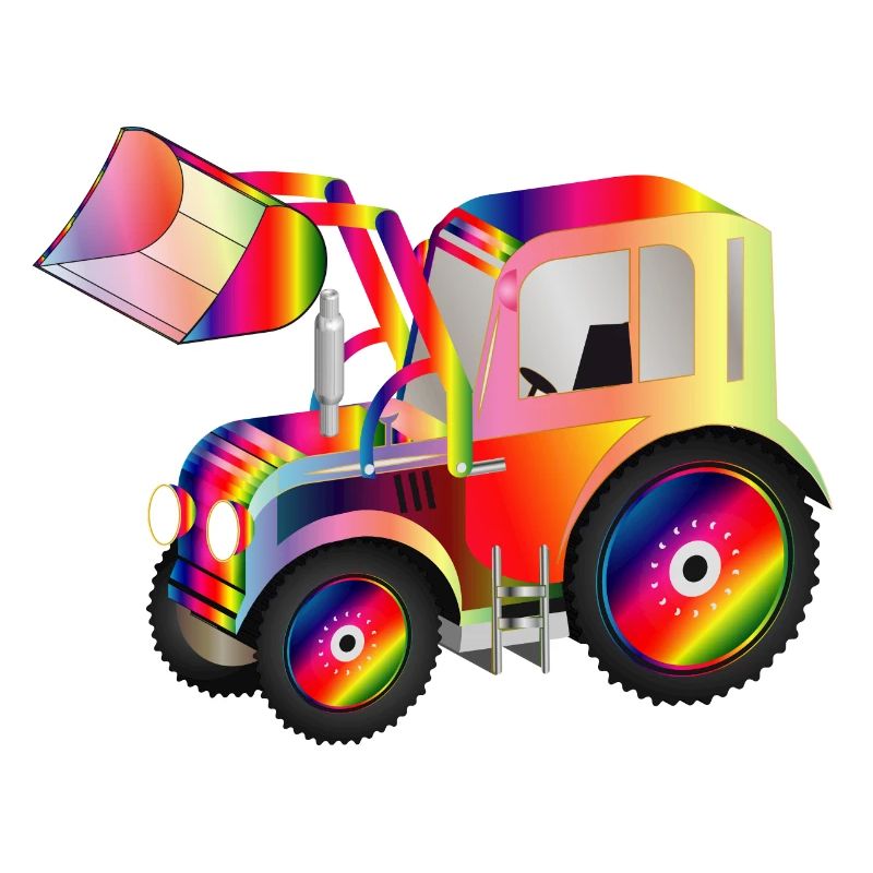 Tractor front loader in bright rainbow colors