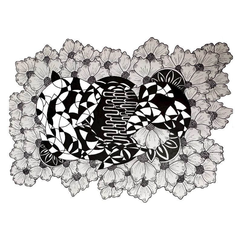 Black Flower Lines Pattern