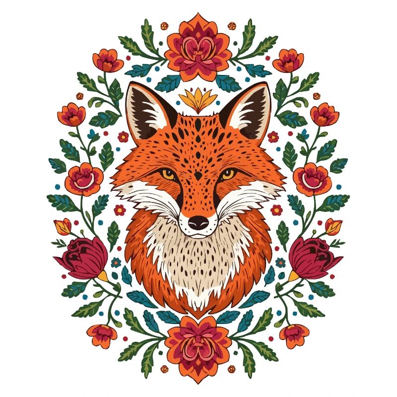 Renard dans une couronne de fleurs Explosion de couleurs