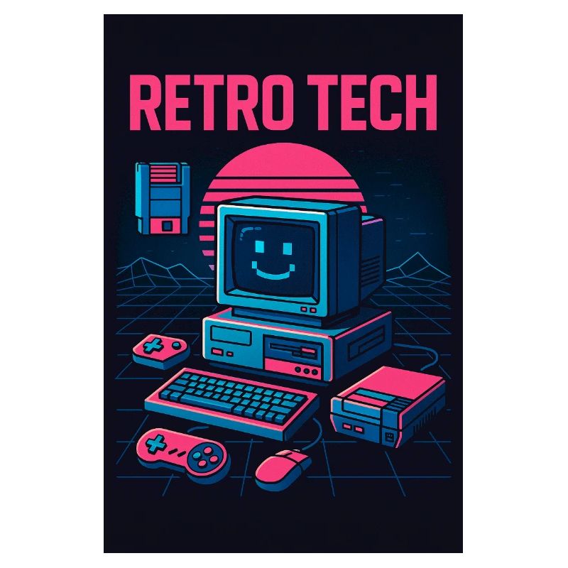 Retro Tech Computer Grafikdesigner mit Lächeln