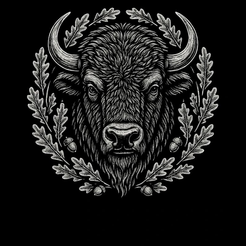 Europäischer Bison mit Eichenkranz Kunst