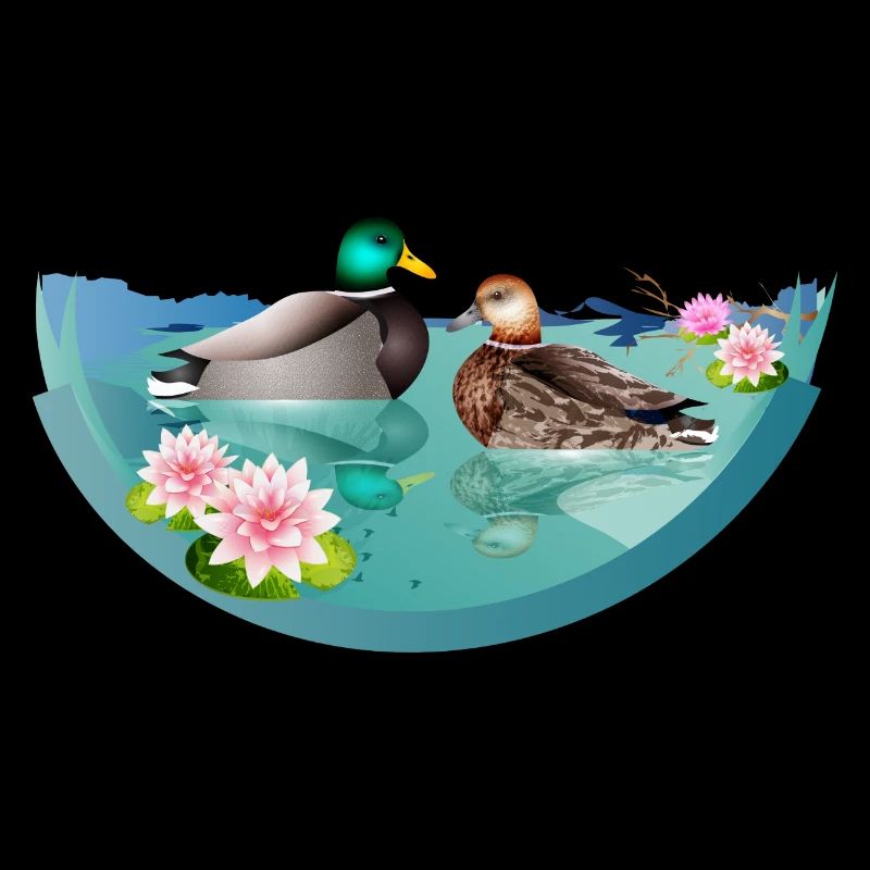 Couple de canards dans un étang aux canards avec nénuphars