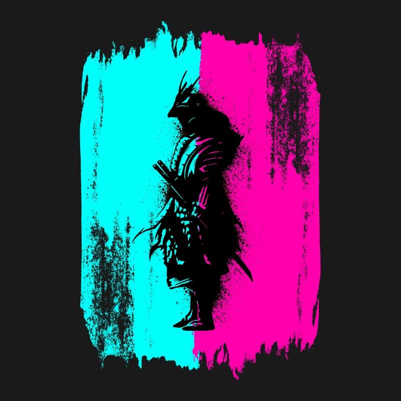 Black Samurai In A Turquoise And Pink Frame