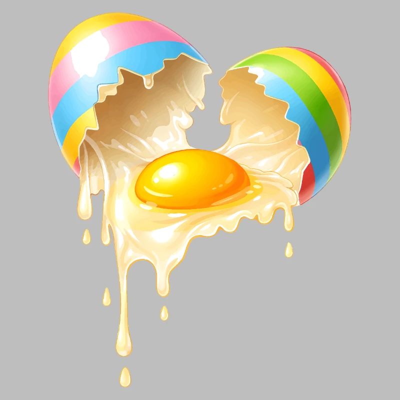 Broken Easter egg with flowing egg yolk