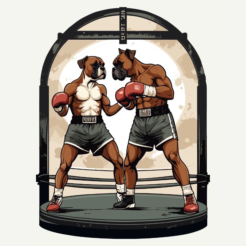 Chiens sur le ring de boxe