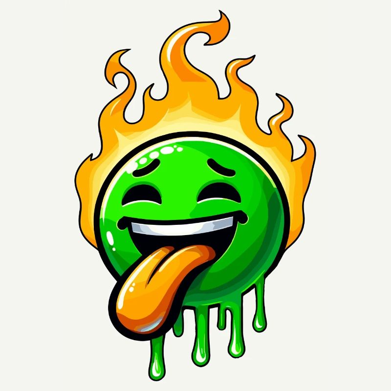 Funny Green Smiley with Fire