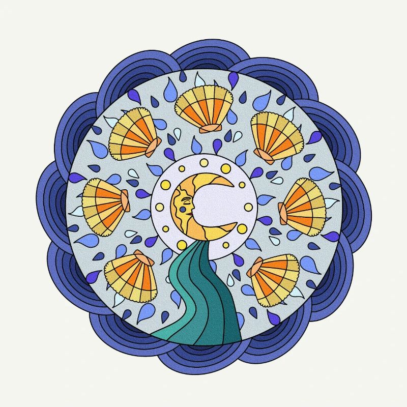 Moon Sun Mandala with Wave Wreath